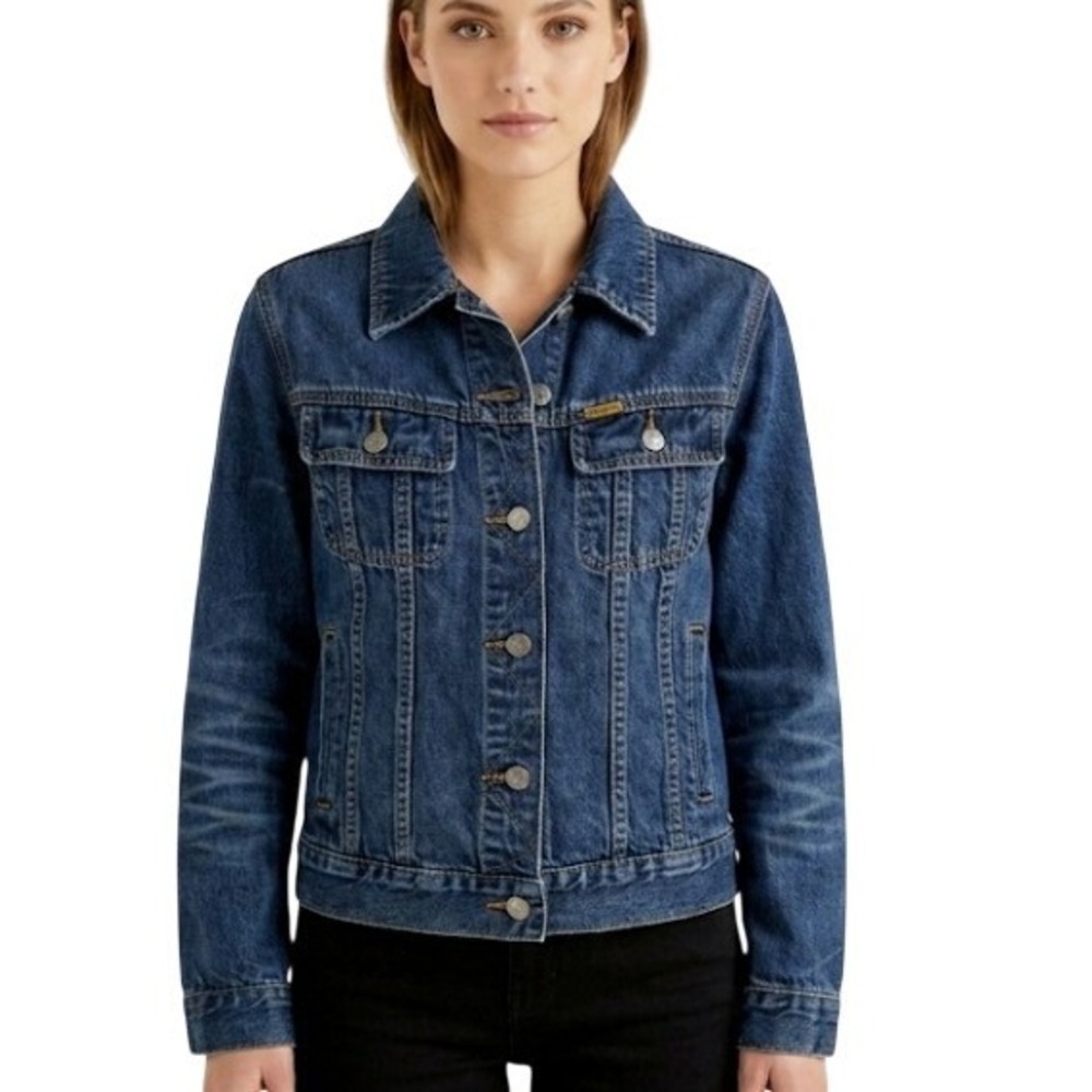 John Baner Denim Jacket Womens L Blue Trucker Cotton Button Up Medium Wash 6287